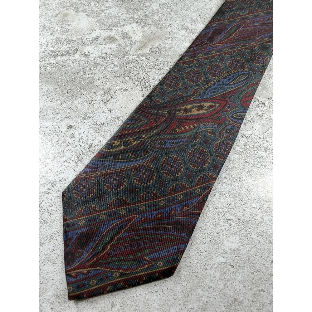 ROHDE-ROYCE Tie Mens One Size Green 100% Silk Pointed Paisley Jacquard